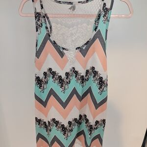 Vanity Mint, Peach & Gray Chevron Lace-Back Tank